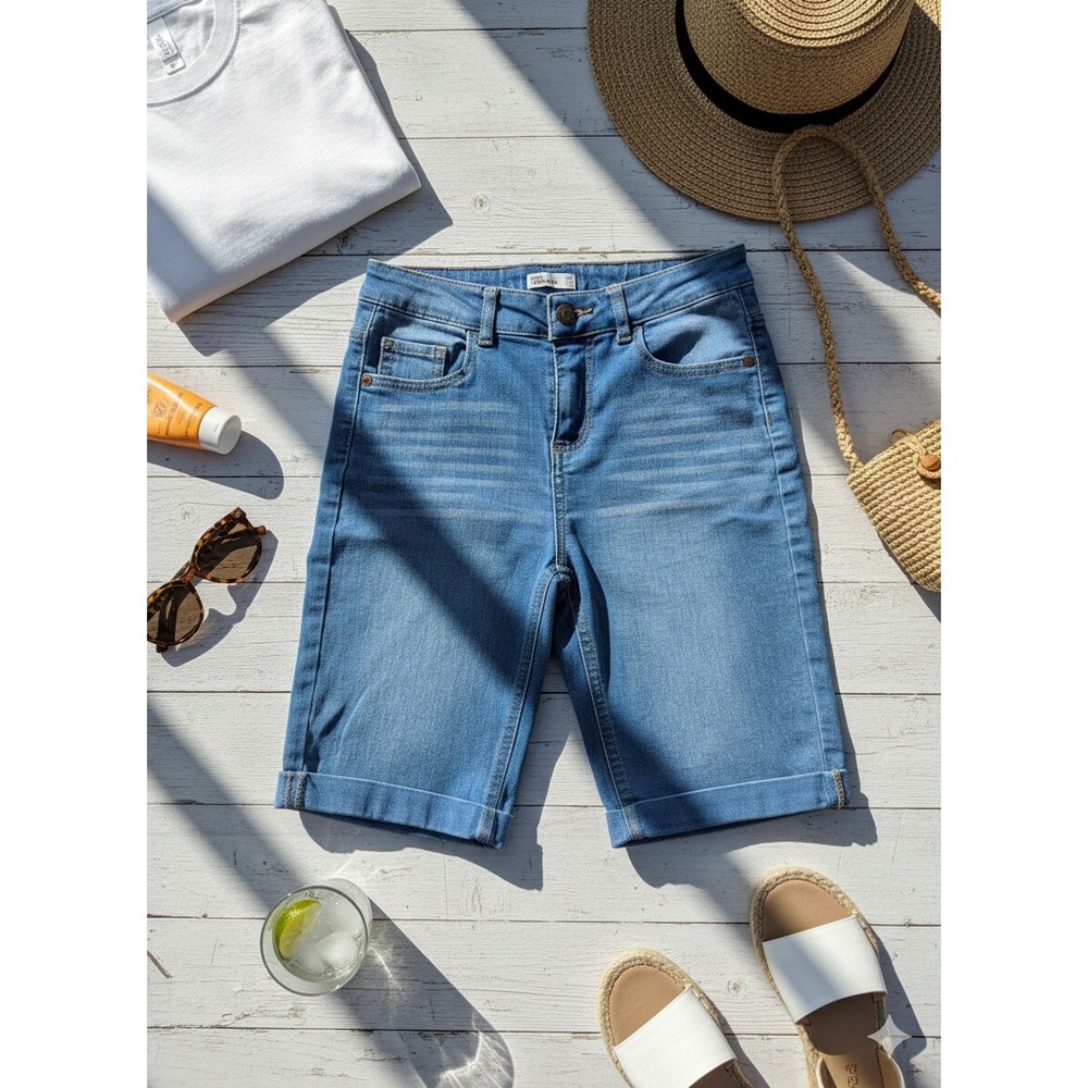 Epic Threads Denim Bermuda Shorts Blue Jean Cuffed‎ Casual Girls Size 14